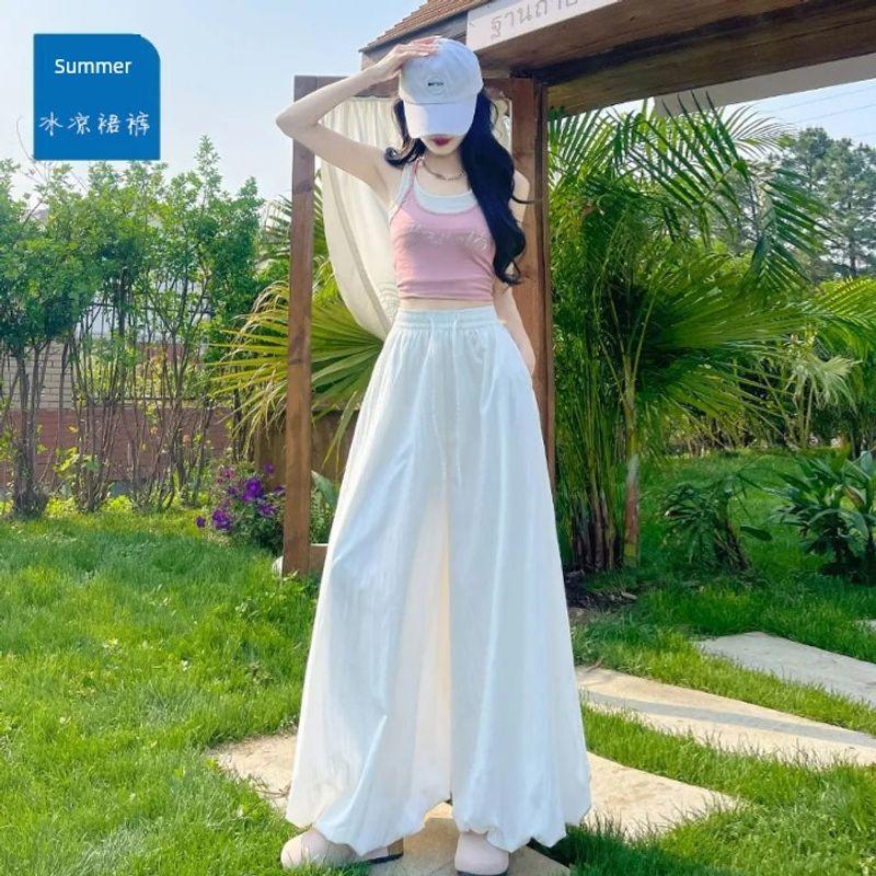 Fashion Flower Bud Skirt Pants Women Summer High Waist Slimming Loose Casual Wide Leg Pants Lazy Feeling Drape Thin Bloomers