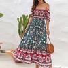 Bohemian Beach Vacation Off Shoulder Puff Sleeve Vintage Comfortable Fashion Dress