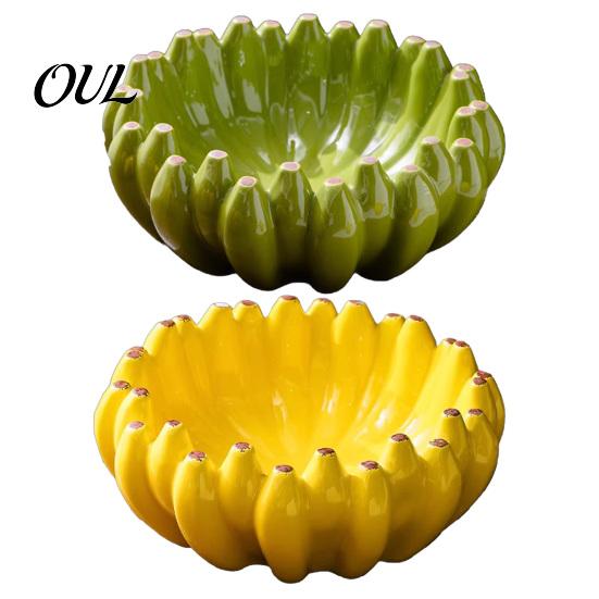 Centro de Mesa Decorativo Plátano Cerámico Frutero, Bandeja Amarilla Creativa, Bandeja Pintada a Mano Ensaladera para Organizador de Encimera de Cocina Comedor