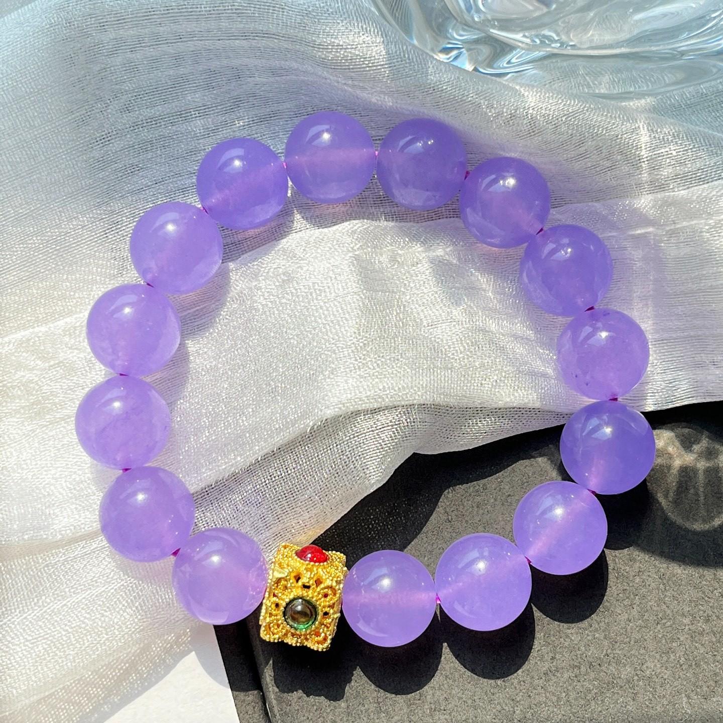 12Mm Large Granular Purple Quartzite Natural White Crystal Design Bracelet Bracelet