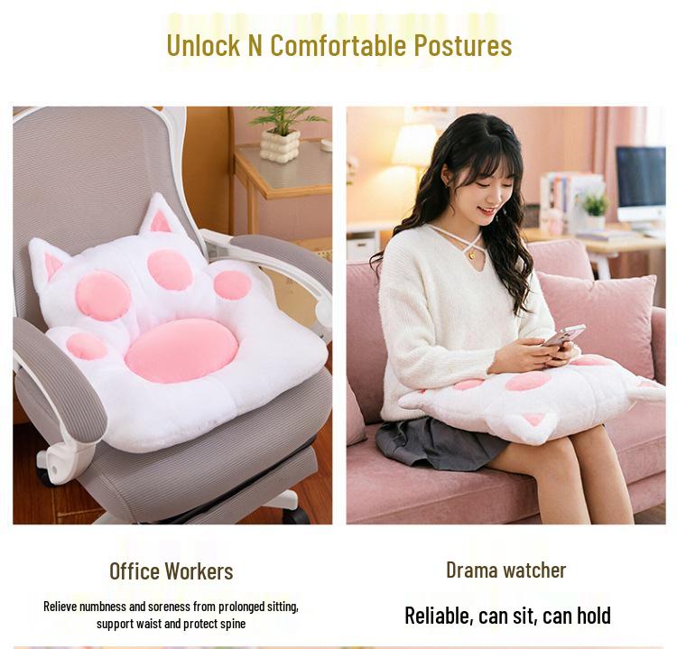 Cute Cat Paw Seat Cushion & Plush Toy for Office or Living Room - Ideal Birthday Gift
