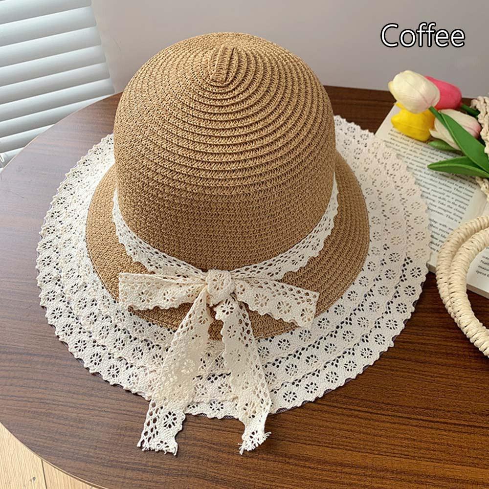 New Lace Bow Straw Hat Foldable Straw Beach Hats Uv Protection Breathable Sunshade Cap Outdoor Vacation Travel