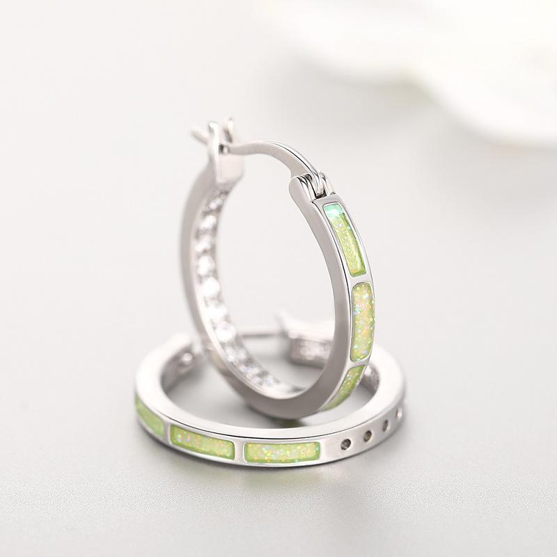 Opal inlaid earrings, women's cubic zirconia lined oval earrings, elegant minimalist jewelry gift