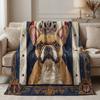 1PC Vintage Ornate French Bulldog & Crown Thick Flannel Blanket, Soft Warm Throw, Ideal Gift for Adults Boys Girls