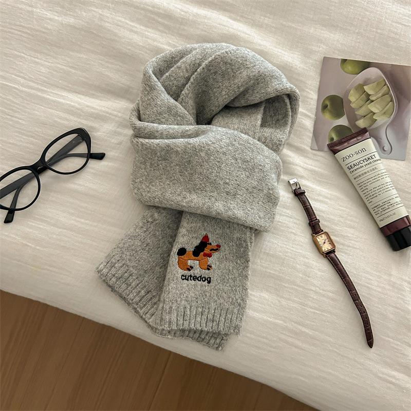 

Simple Cartoon Puppy Knitted Scarf For Women With Winter Atmosphere Cute And Warm Knit Scarf For Students 24 * 170cm