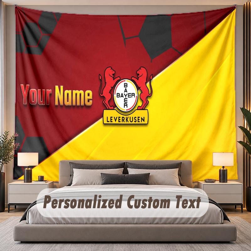 Custom Name Text Tapestry Bayer Leverkusen Football Personalized Polyester Wall Tapestry For Bedroom And Room