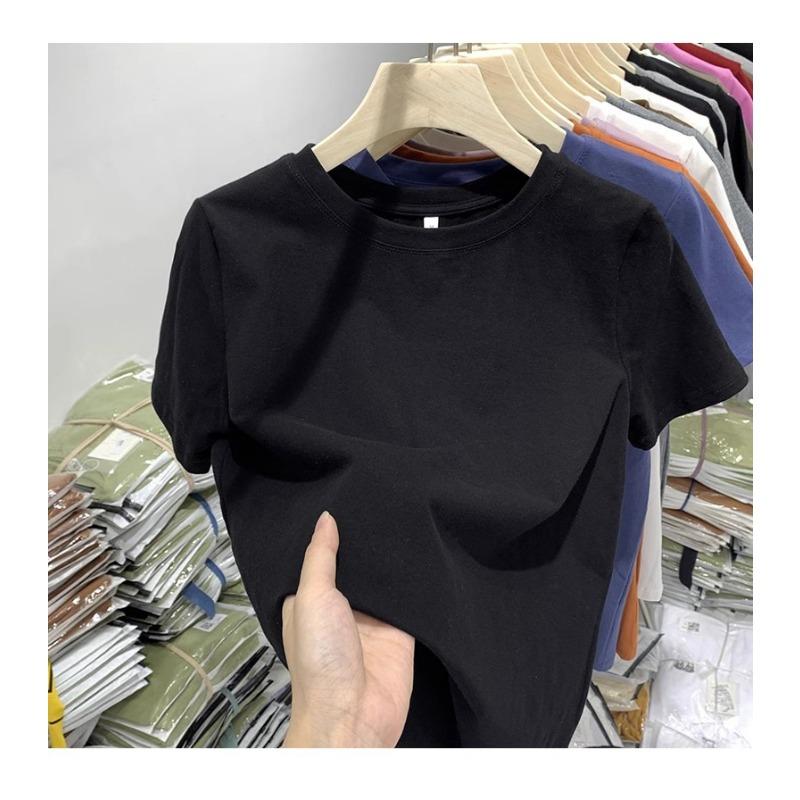 Women Summer New Slim Fit Short Sleeve Cropped T Shirt Versatile Casual Basic Top