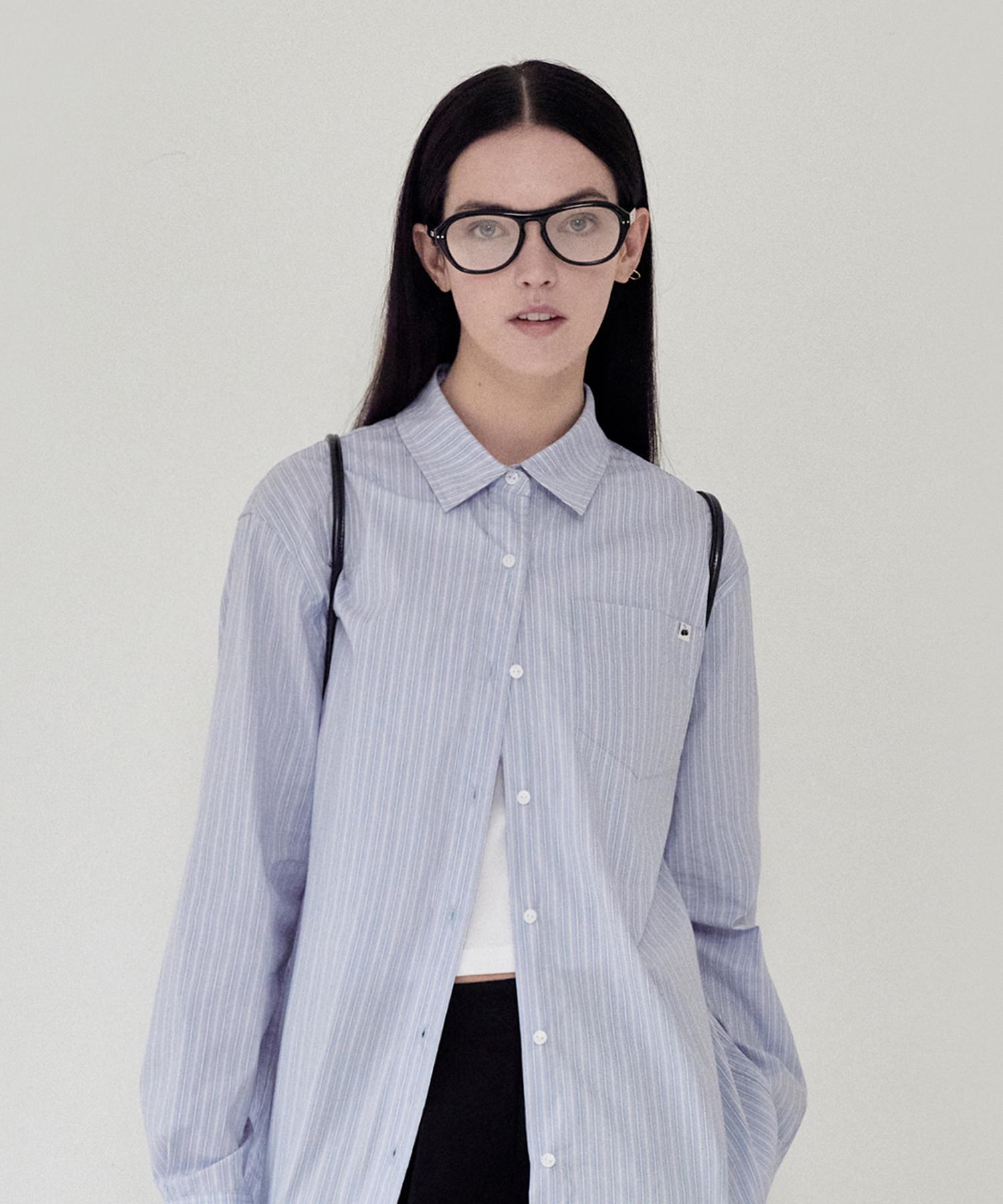 Kirsh Plain Stripe Loose Fit Shirt [Sky] 1