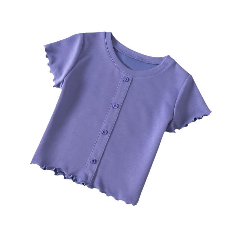 2024 Girls' Casual Solid Color Short-Sleeve T-Shirt