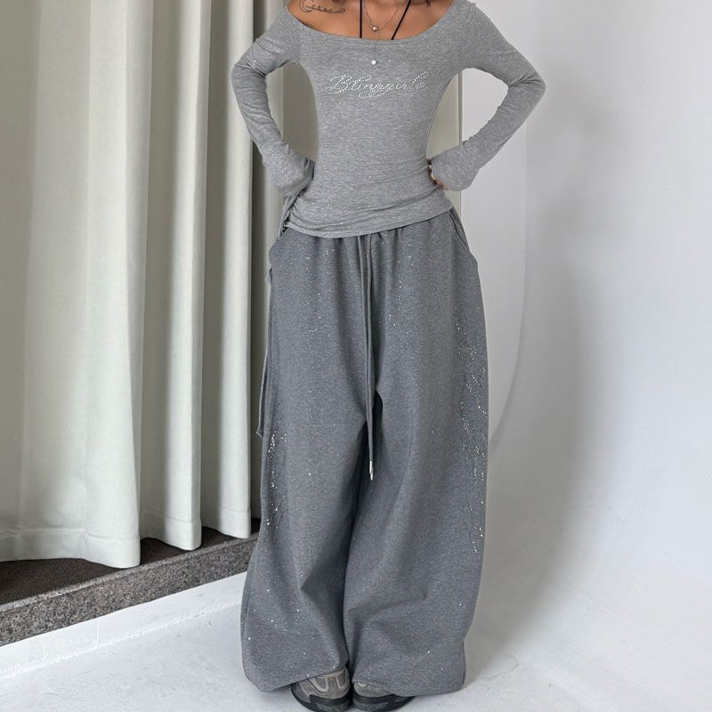 Y2K Black Diamond Sweatpants Women Harajuku Streetwear Baggy Joggers Fashion Wide Leg Pants Hip Hop Oversized Casual Trousers