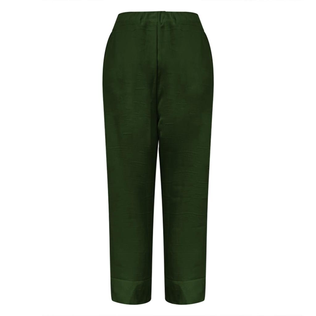Women's Fashion Color Loose Color Elastic Waist Pocket Straight Leg Casual Cropped Pants