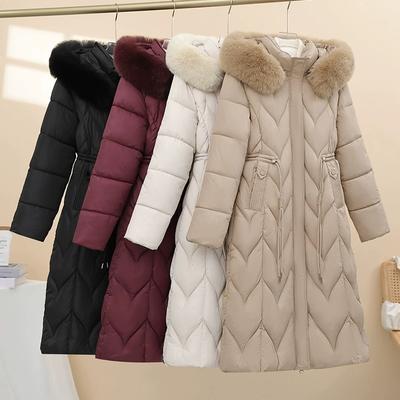 Hut Abnehmbare Jacke Damen Winter Lang Warme Baumwollgepolsterte Jacke Koreanisch Slim Dicke Baumwollgepolsterte Jacke mit Großem Pelzkragen