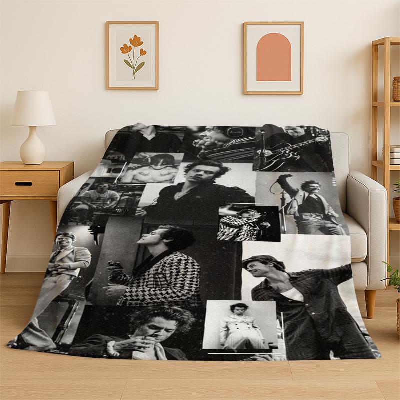 fashion Harry Styles Singer Star Flannel Blanket Soft Warm Throw Blanket for Bedroom Living Room Bed Travel Camping Picnic Gift 75x90cm