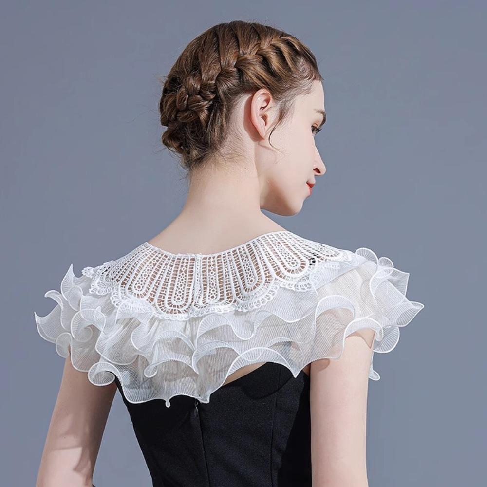 Fashion Ruffle Lace Shawl Fake Collar Creative Elegant Mesh Shrug Wraps Shawl Chiffon False Collar Top Summer Party Dress