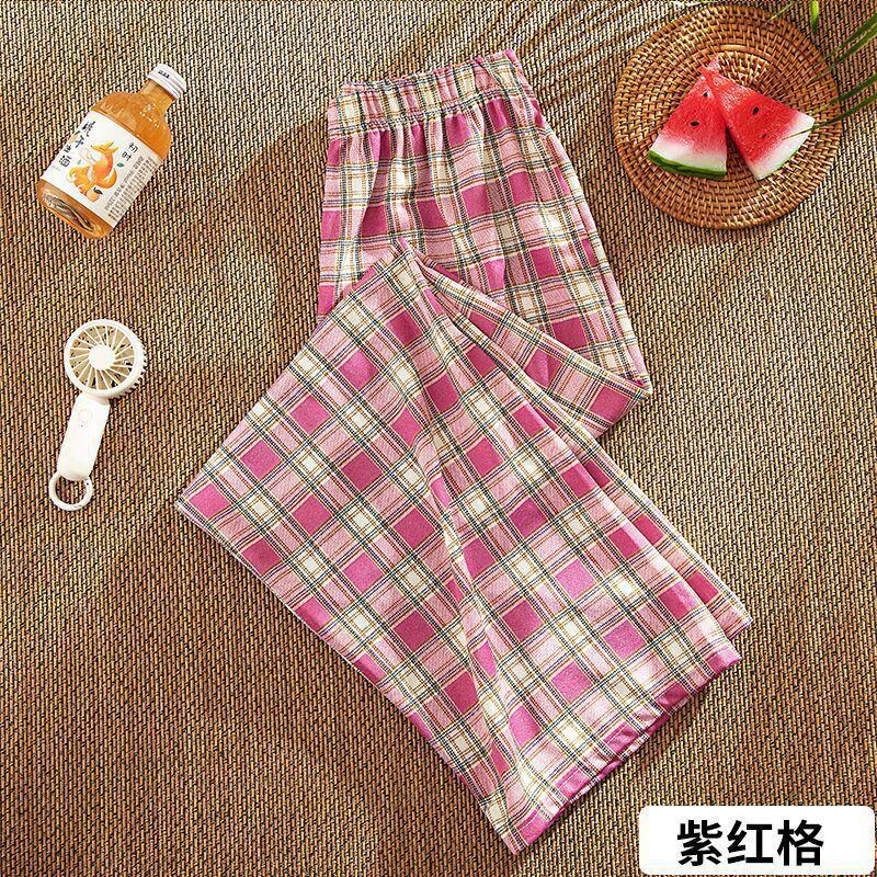 Womens High-Waisted Wide-Leg Plaid Trousers Lightweight Flowy Loose Fit Casual Pants 2026