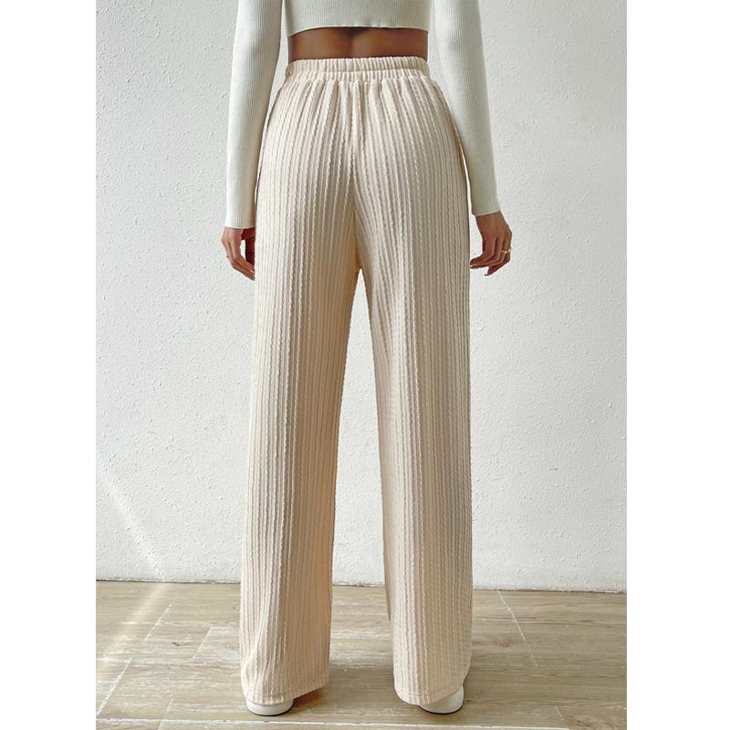 Women's Knitted Wide-leg Pants Fashion Solid Color Texture Stripes Elastic Waist Comfortable Casual Loose Straight Pants