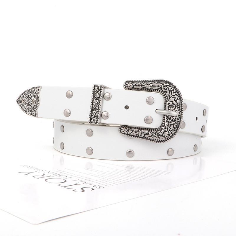 Women Vintage Rock Decorative Jeans Belt Edgy Waistband Metal Adjustable Accents