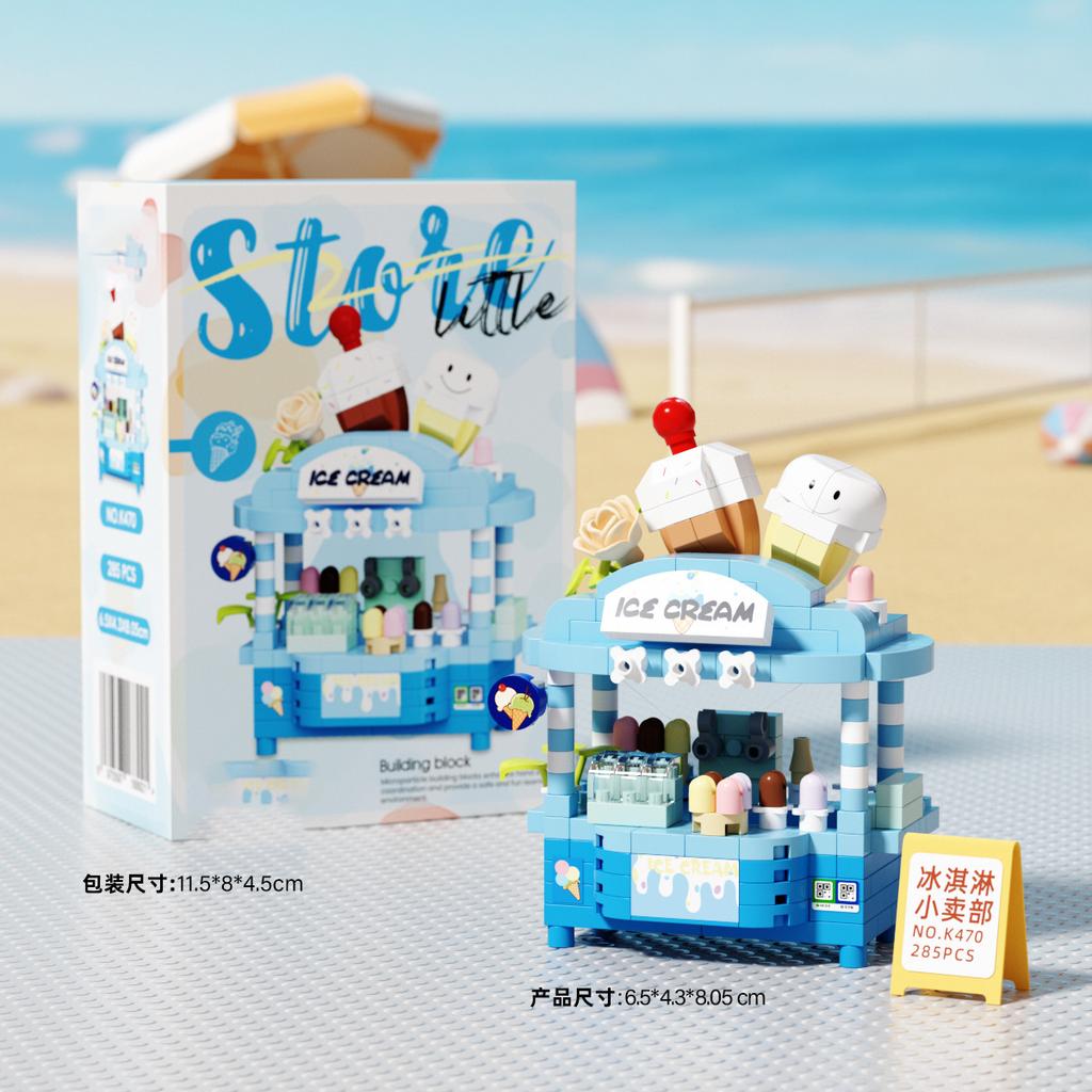 Creative Building Toys Street View Store Model Kits Ice Cream Fruit Cart DIY Micro Particles Blocks Educational Gifts for Adults