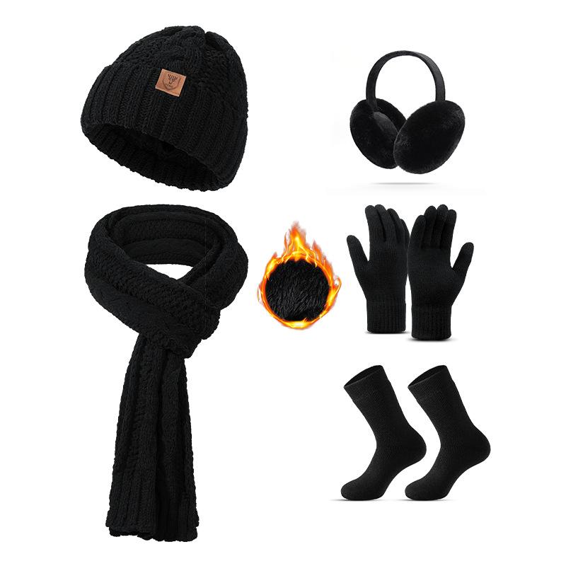 Hat Scarf Gloves Socks Four Piece Set Plus Velvet Thickened Adult Winter Warm Knitted Hat Set