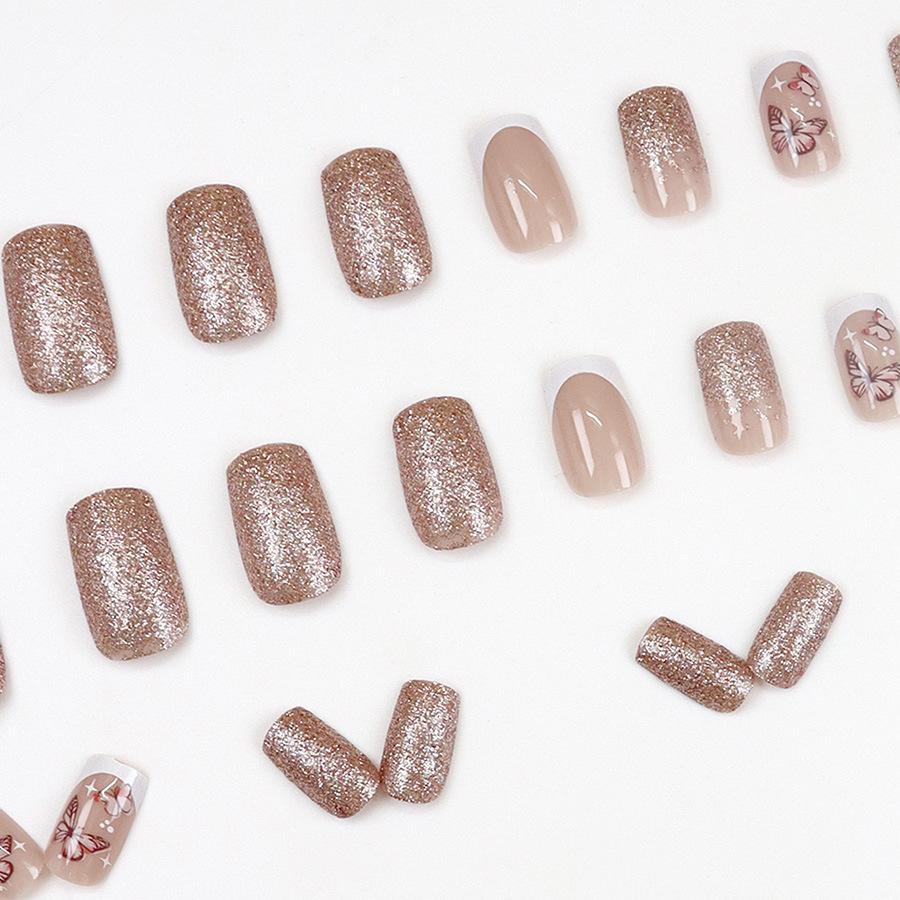 24 Pieces White French Simple Pink Butterfly Burst Early Spring Nail Sticker