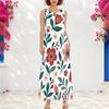 Women Plus Size Notch Neck Sleeveless Floral Printed A Line Long Dress With Side Pockets