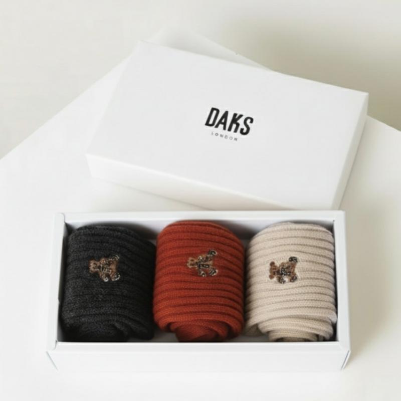 DakS Women S Long SockS 3 pairS DakS Bear Embroidery Ribbed Long SockS Set