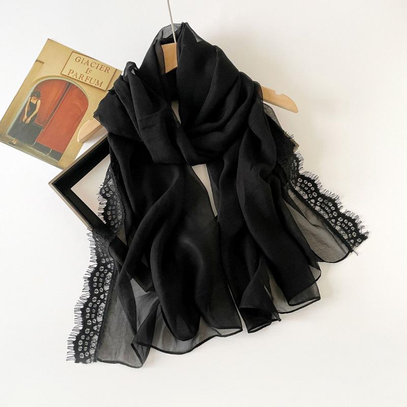 Summer Lace Scarf Shawl Cloud Pattern Yarn Malay Chiffon Scarf Thin Scarf Solid Color Yarn Scarf for Women