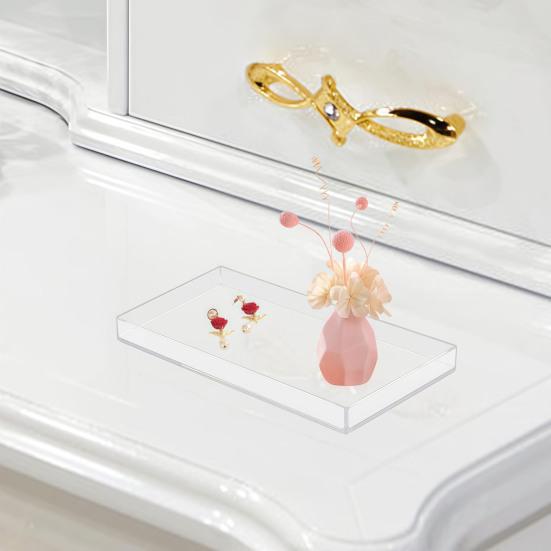 Clear Acrylic Toiletry Holder Decorative Tray, Modern Rectangular Vanity Space Small Tray for Toothbrush Saving Jewelry And Perfume Organizer Bathroom