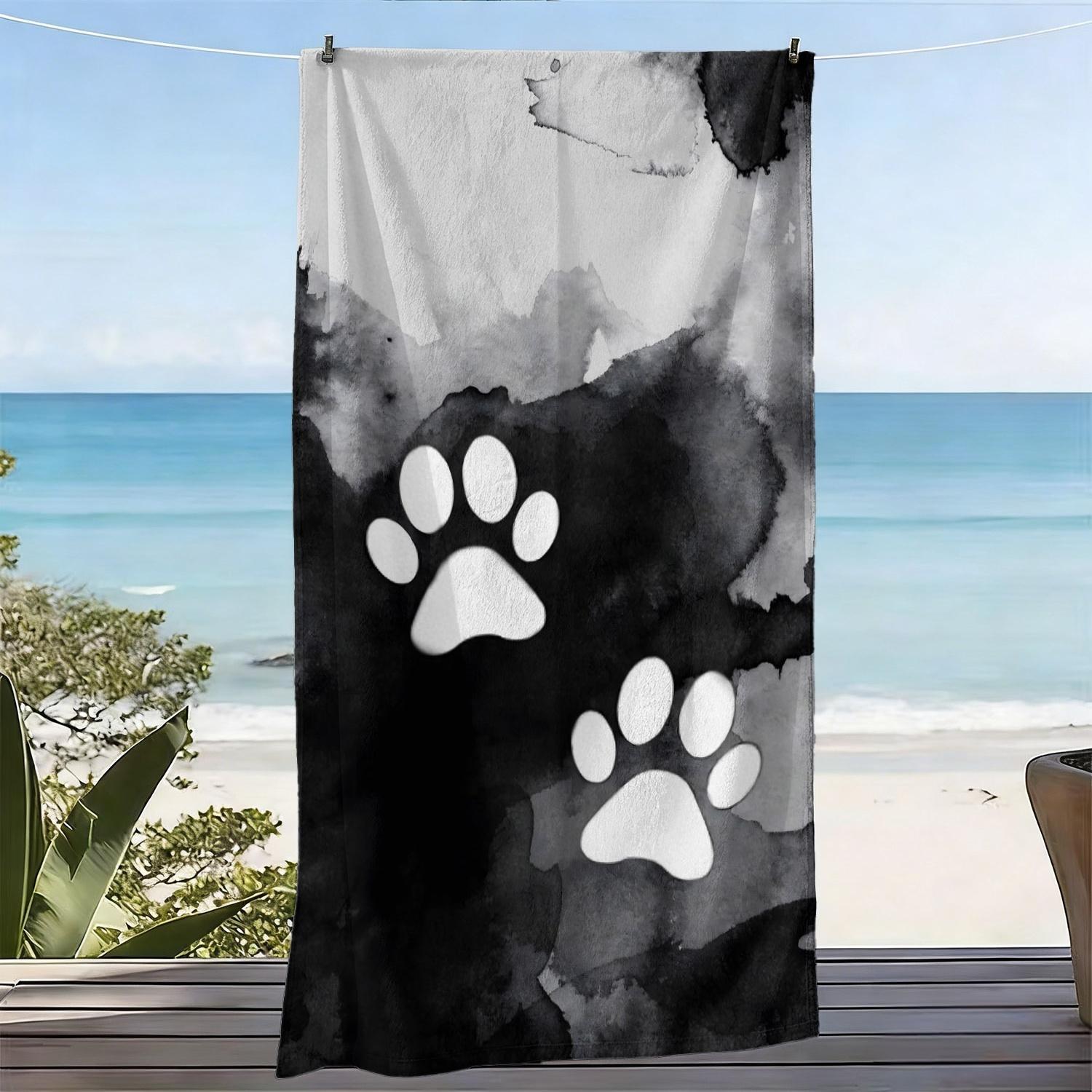 

Watercolor Paw Print Beach Towel, Black & White Dog Cat Paw Print Oversized Bath Towel, Quick Dry Pet Lover Summer Beach Blanket W40*H60(CM)