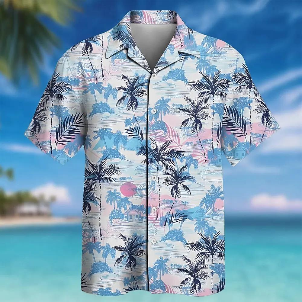 Men's Summer Short Sleeved Casual Street Fashion Lapel Shirt Top Hawaii Vacation Beach Shirt