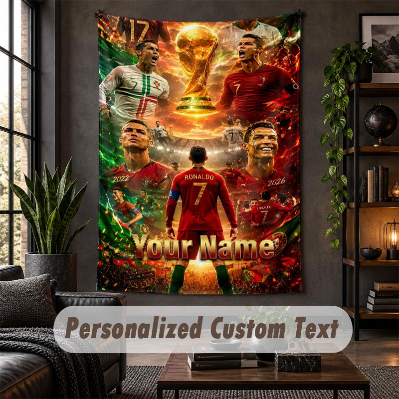 Personalized Wall Tapestry,Cristiano Ronaldo Custom Text, Soft Fabric Wall Art For Indoor Decoration