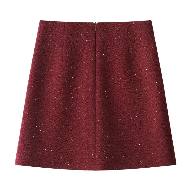 Women's Gray Wool High-Waist Bodycon Midi Skirt - Autumn/Winter 2024 A-Line Design