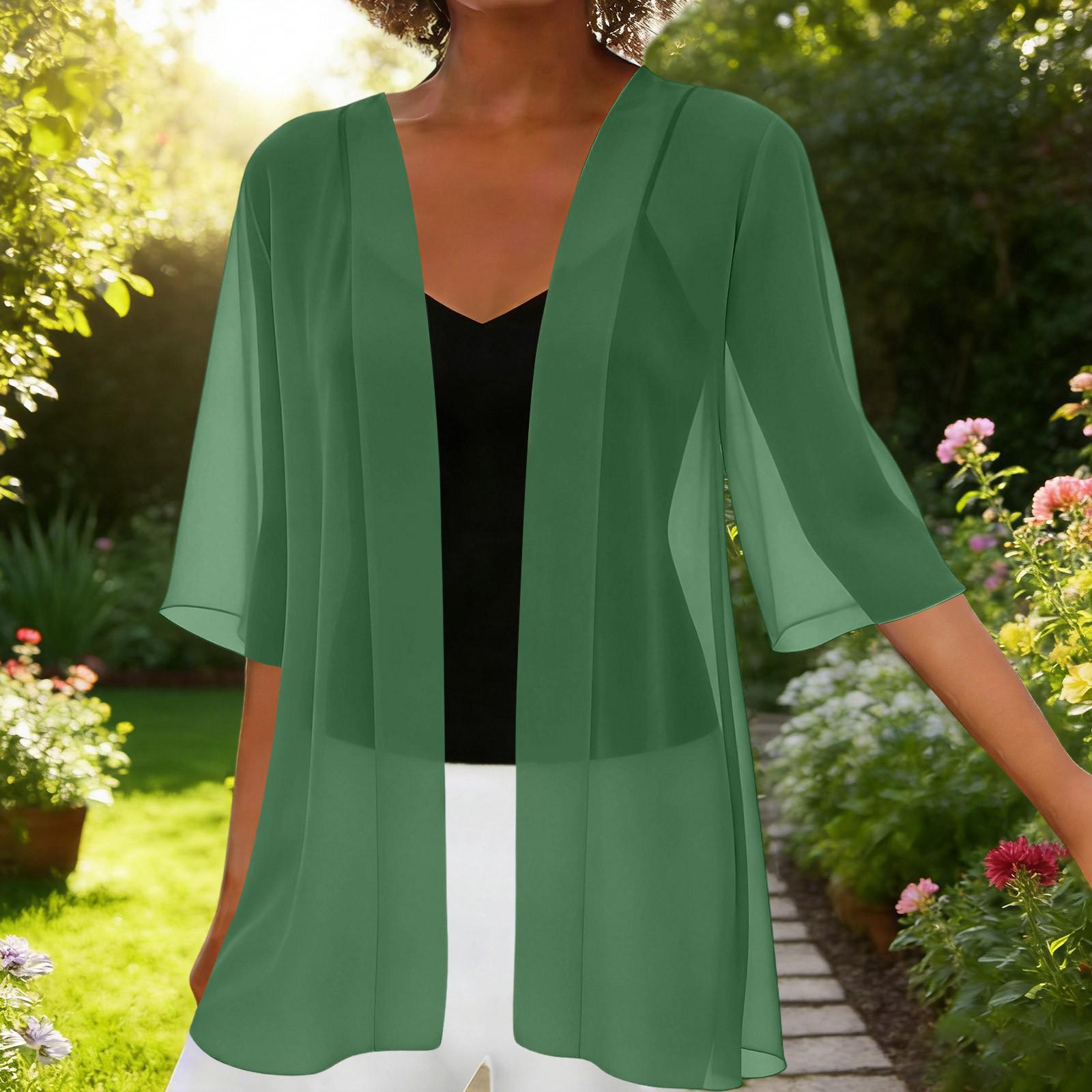 Heima E Dames Chiffon Korte Vest Lichtgewicht Open Voorkant Cover-up Zonbescherming Sjaal Casual Bovenkleding L