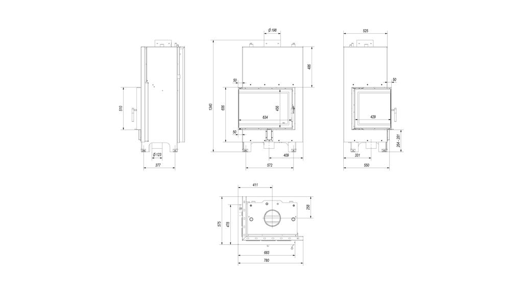Water heating fireplace KRATKI MBZ Left 13 kW Ø 200 black thermotec lining