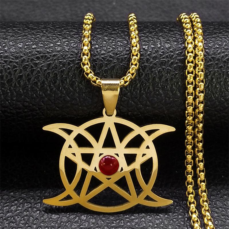 Naszyjnik z węzłem wiedźmy Wicca i księżycem dla kobiet i mężczyzn, kolor srebrny, stal nierdzewna, amulet ochronny do czarownictwa, biżuteria nudo de bruja