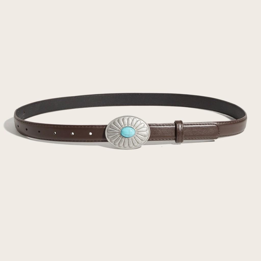Alloy Round Simple Artificial Gemstone Snap Button Belt For Women Casual Wear