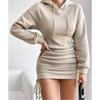 Autumn new sexy wind drawstring design hooded hip wrap long sleeve sweater skirt women
