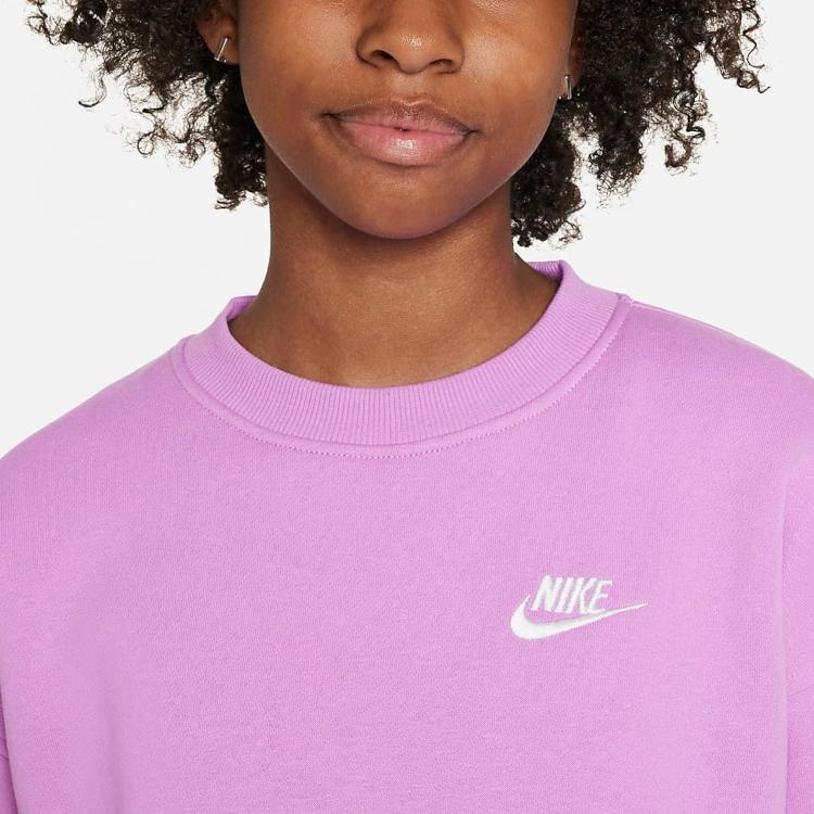 Nike Sportswear Club Fleece Solid Logo Embroidered Pullover Kids Tops Light-Purple FD2923532