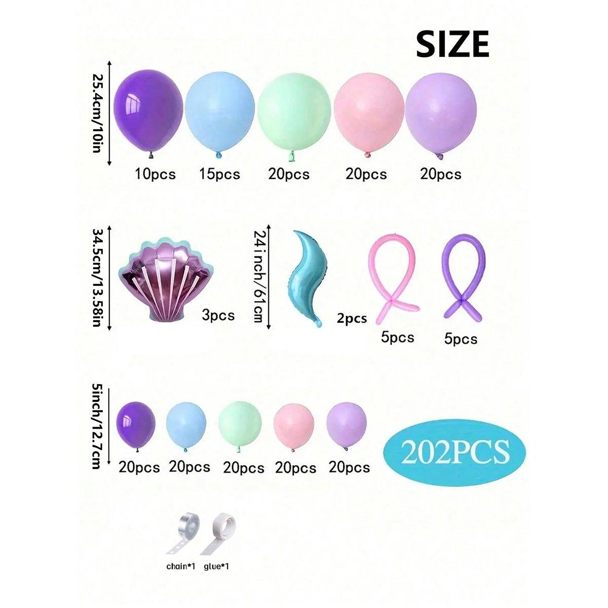 

202pcs Mermaid Balloon Chain Balloon Set Ocean Theme Party Theme Girl Birthday Party Indoor and Outdoor Decoration Decoration 1set