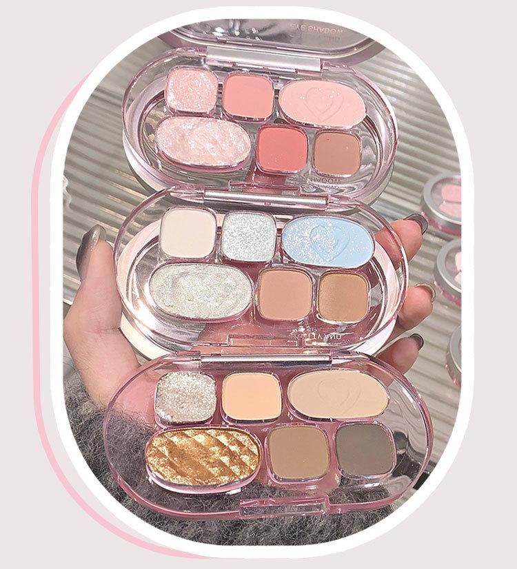 LEEINTO Six-Color Eyeshadow Palette: Long-Lasting Pearlescent, Matte & Glitter Shades.