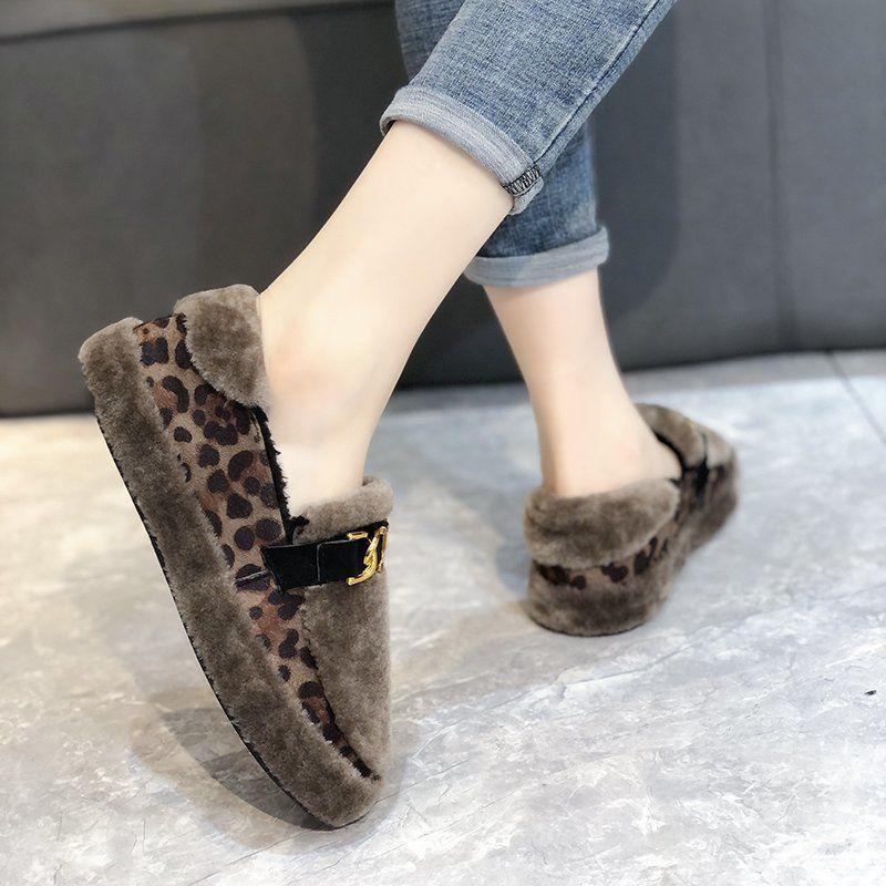 Fashion and Warmth One-pedal Doudou Shoes Mao Mao Shoes 2025 Autumn and Winter New Flat-bottomed Velvet High-end Cotton Shoes Women