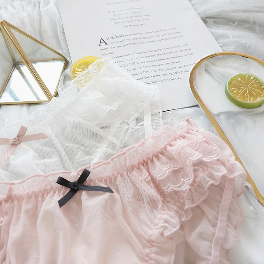 Women Thong Underpants Bow Mid-waist Transparent Lingerie Underwear Mesh Panties Briefs