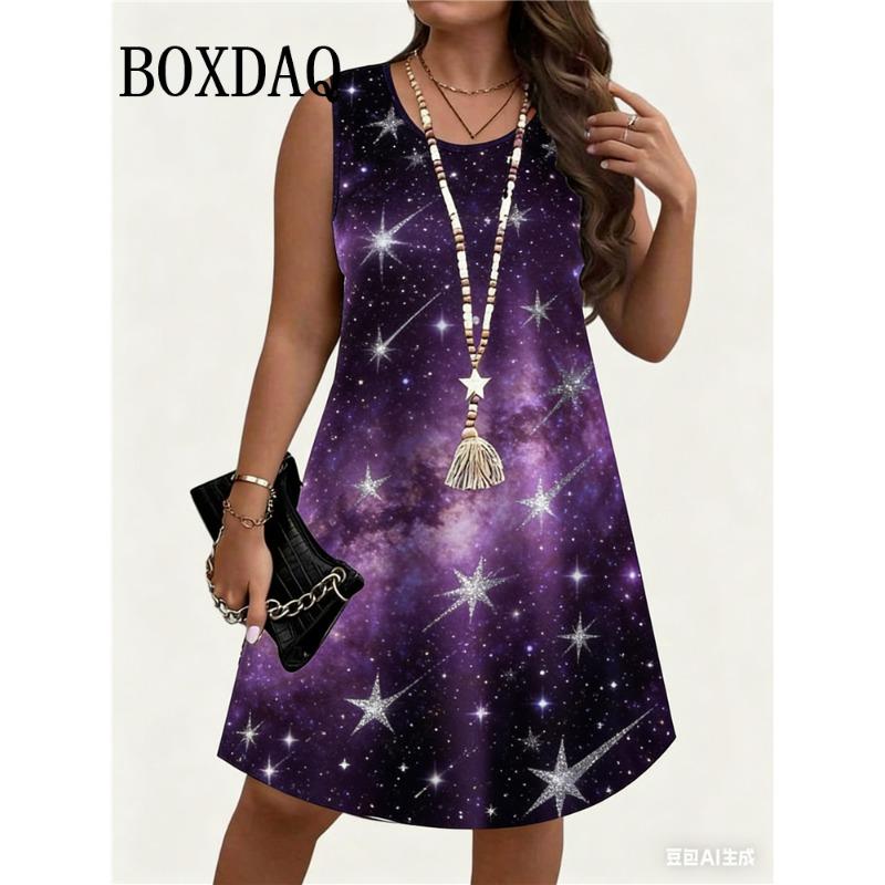 Women Dresses Plus Size Women's Sundress Polka Dot 3D Printing Tank Dress Summer Casual Sleeveless O Neck Loose Dresses