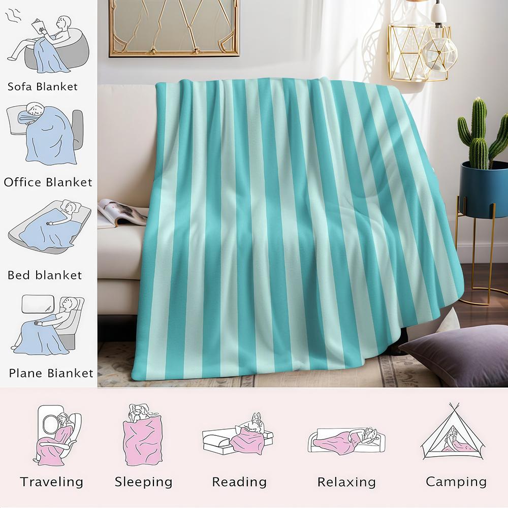 Mint Stripe Flannel Blanket Warm Soft Halloween Christmas Couch Warm Cozy Decorative Decor Gift for All Season