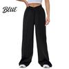 Wide-leg Bottoms Women Pants V-Shaped Elastic High Waist Straight Wide Leg Lounge Trousers Long Solid Color Loose Fit Sweatpants Daily Wear