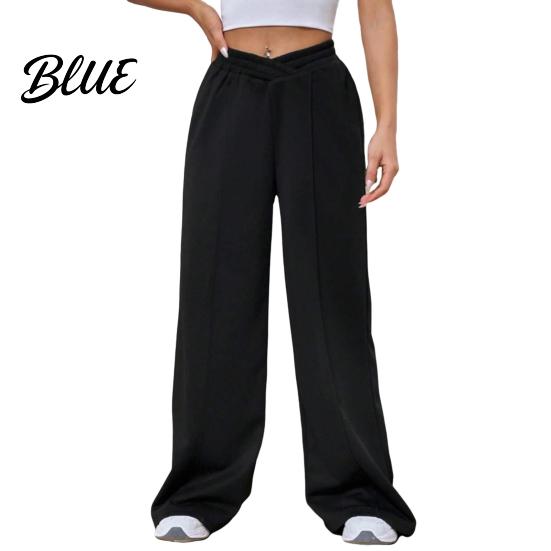 Wide-leg Bottoms Women Pants V-Shaped Elastic High Waist Straight Wide Leg Lounge Trousers Long Solid Color Loose Fit Sweatpants Daily Wear