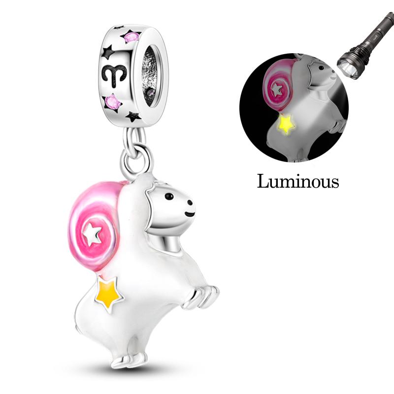 Sales 925 Silver Luminous Twelve Constellations Charms Bead Fit Bracelet DIY Women Birthday Jewelry Gifts