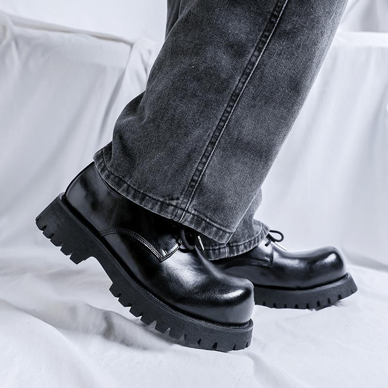 Kožené boty pánské podzimní a zimní ležérní britský styl pro mladé zvýšené derby boty platforma černé martensky 1098-R