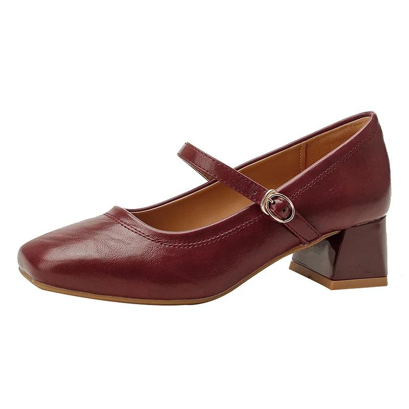 Fashion Women's Fashion Pumps Spring Autumn New Mary Jane Women Square Toe Shallow Single Shoes Leather Dress Party Chunky Heels Shoes