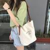 Korean Style Simple Canvas Bucket Bag Synthetic Leather Adjustable Straps Sling Bag For Women Simple Studen Christmas Gift
